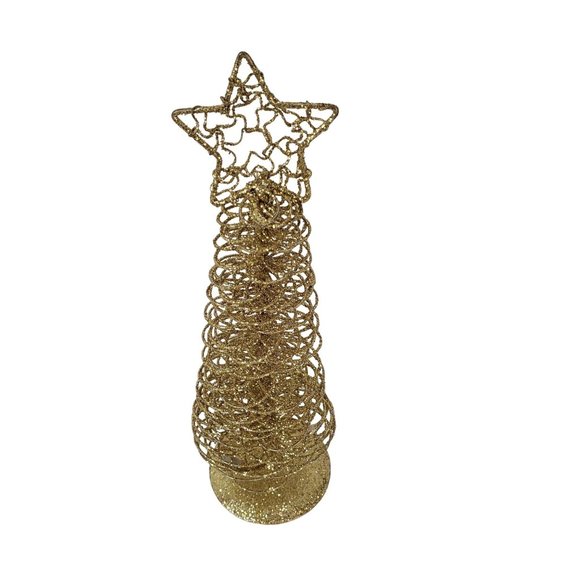 Xmas Gold Tone Wire Metal Christmas Tree Decoration Holiday Display Décor Glitte - Picture 2 of 5